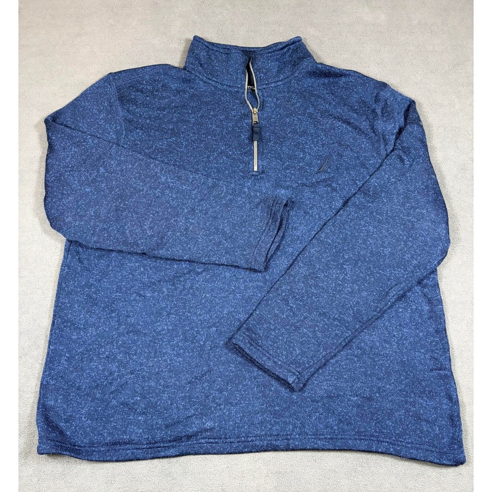 Nautica Pullover Mens XL Blue Heathered Quarter Zip Fleece Sweater